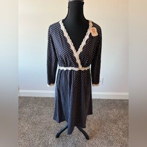 NWT Belabumbum Navy Cream Polka Dot Nursing Gown for Post baby XL